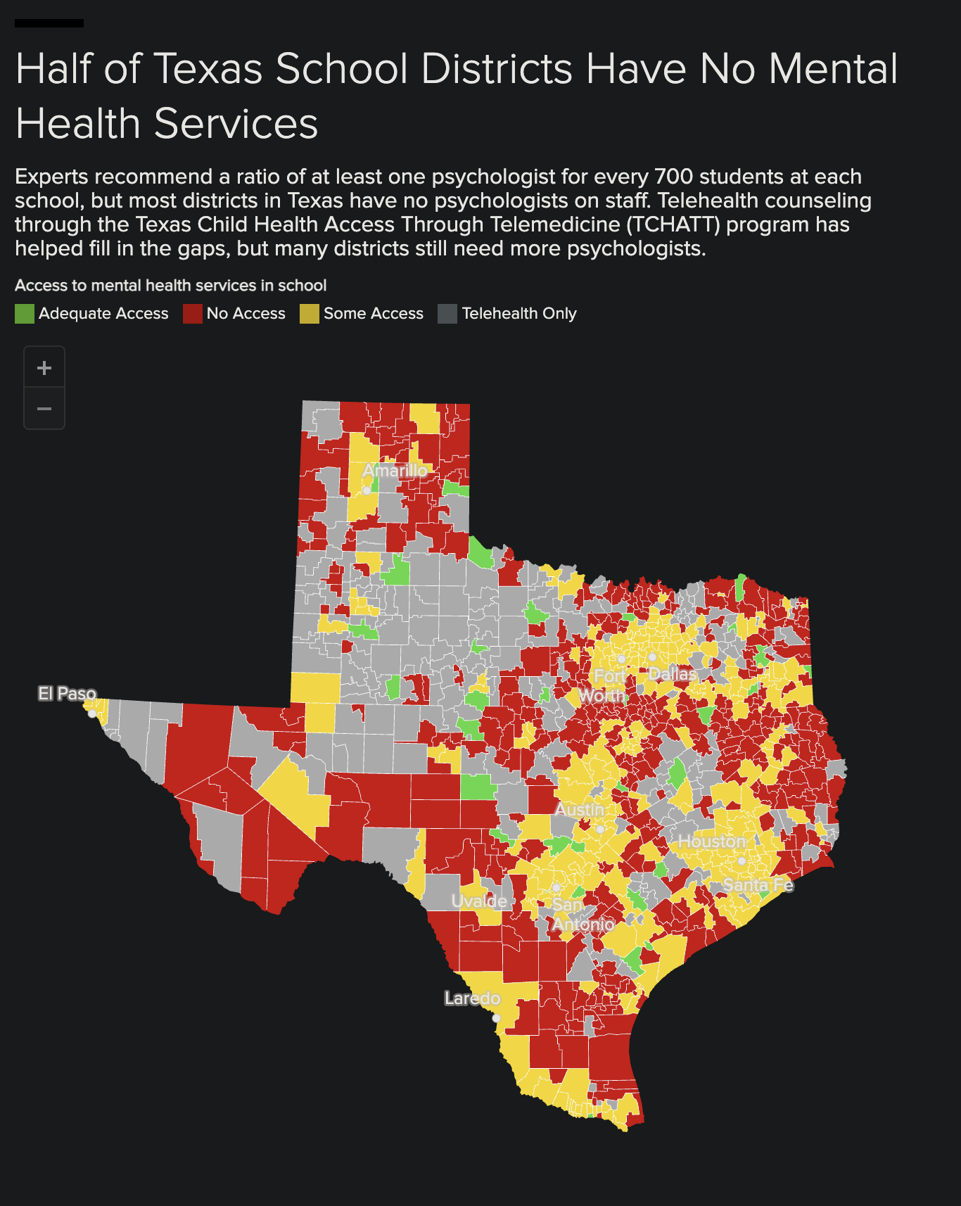 Half of all Texas school districts have no mental health services